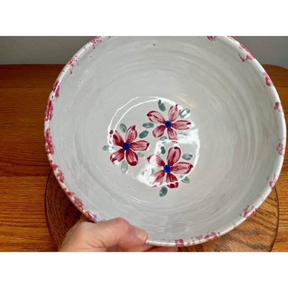 Bybee Pottery KY Christmas Poinsettia Flower Pink White Spongeware Mixing Bowl - Picture 14 of 16